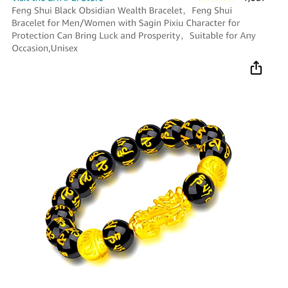 Feng shui, black obsidian bracelet, unisex